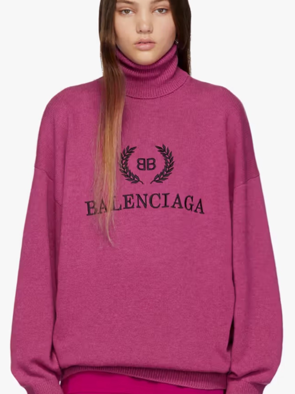 Balenciaga Pink Fuchsia Turtleneck Logo Sweater